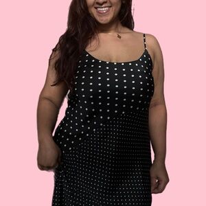 ✨a new day polka dot asymmetrical slip dress - black / white✨